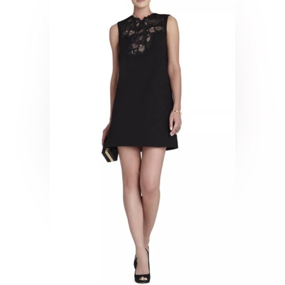 NWT BCBGMAXAZRIA VALENTINE Lace Aplique Sleeveless Black Mini Dress IZD6Y967 XXS - Picture 3 of 16